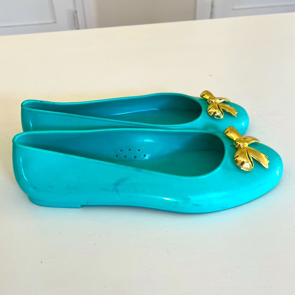 Vivienne Westwood x Melissa Teal Plastic Bow Flat